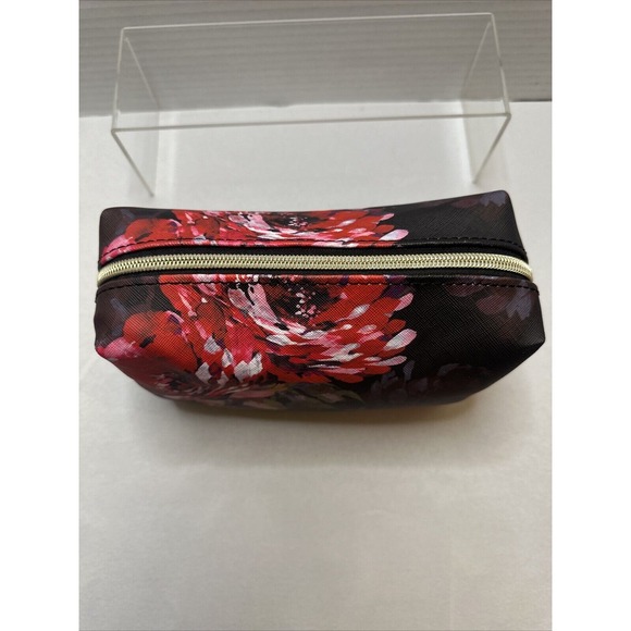 TRINA TURK‎ Black W/ Red & Pink Floral Print Travel/ Makeup/ Cosmetics Bag NWOT - Picture 8 of 11